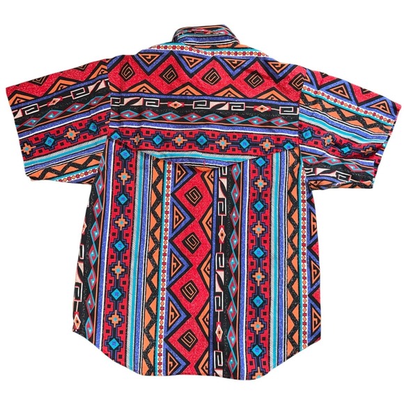 Vintage Wrangler Brushpopper Shirt Mens XL Red Aztec Geometric Short Sleeve - Picture 8 of 8